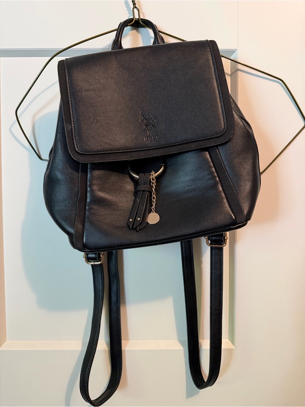 US POLO ASSN Classic Black Leather Backpack - Women's Everyday Bag